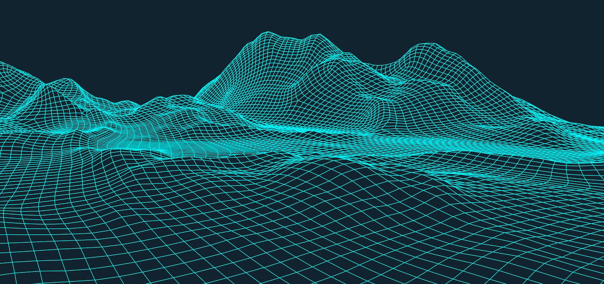 Vector wireframe image demonstrating the technology behind GIS mapping of terrain.